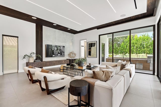 living room with light tile patterned floors