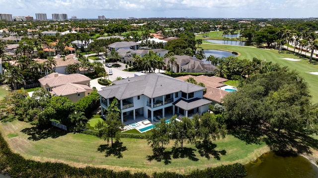 aerial view with a water view