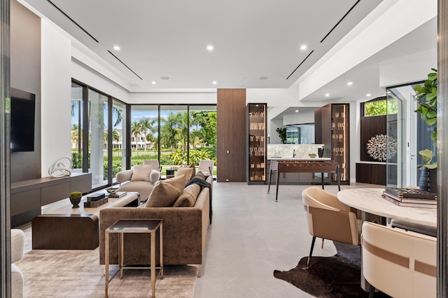 living room featuring light tile patterned flooring