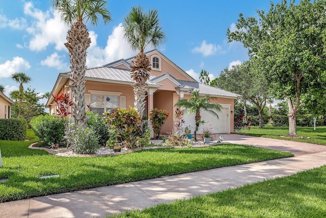 view of front of house featuring a garage and a front lawn