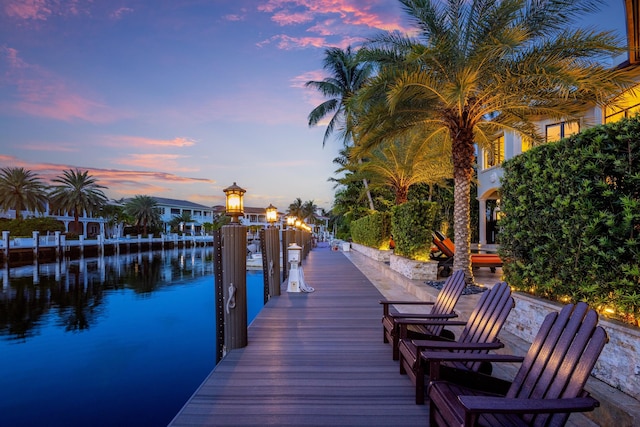 view of dock with a water view