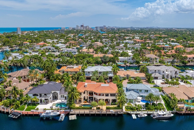 aerial view with a water view