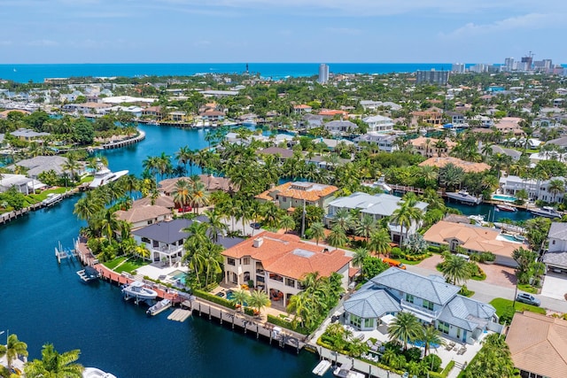 aerial view with a water view