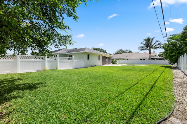 view of yard with a fenced backyard