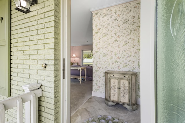 bathroom with crown molding