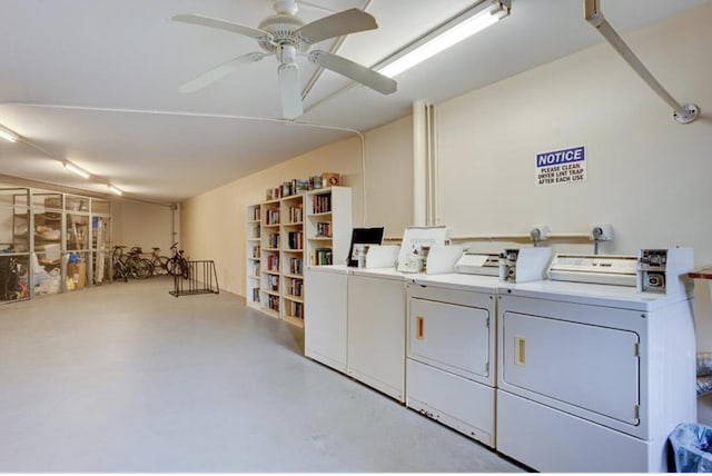 washroom featuring separate washer and dryer and ceiling fan