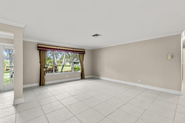 tiled empty room with ornamental molding