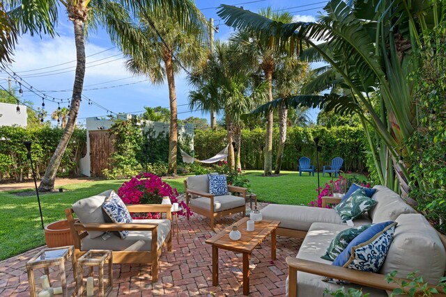 view of patio featuring an outdoor hangout area