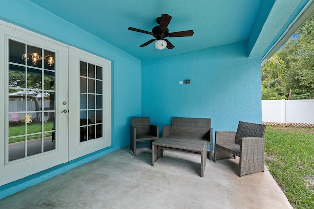 view of patio / terrace with french doors and ceiling fan