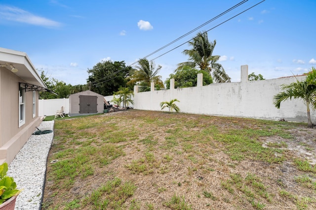 view of yard featuring a shed