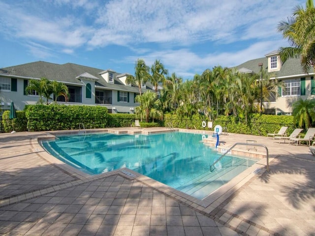 view of pool featuring a patio