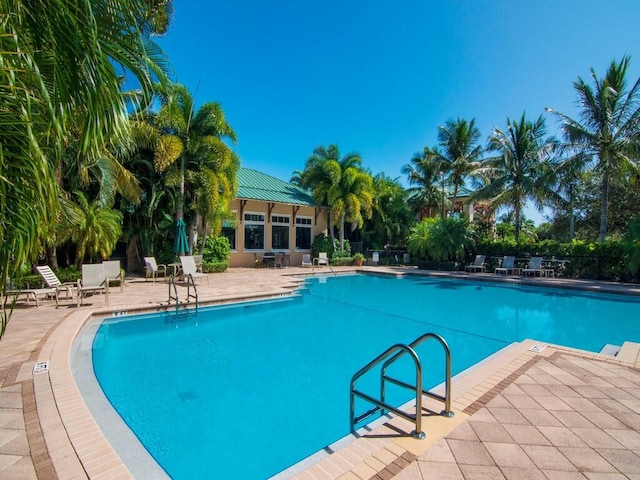 view of swimming pool featuring a patio