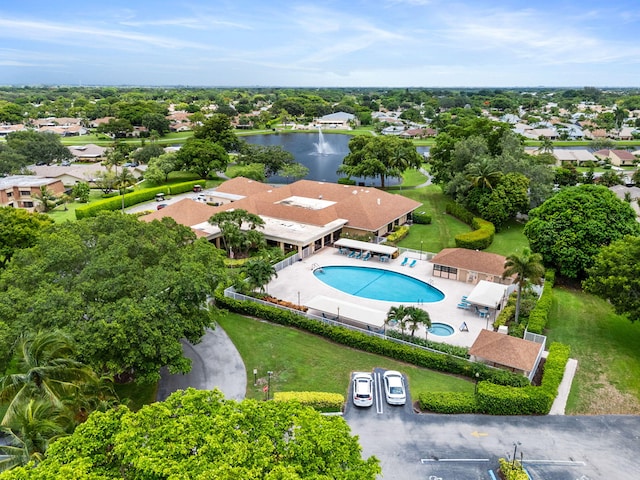 aerial view with a water view