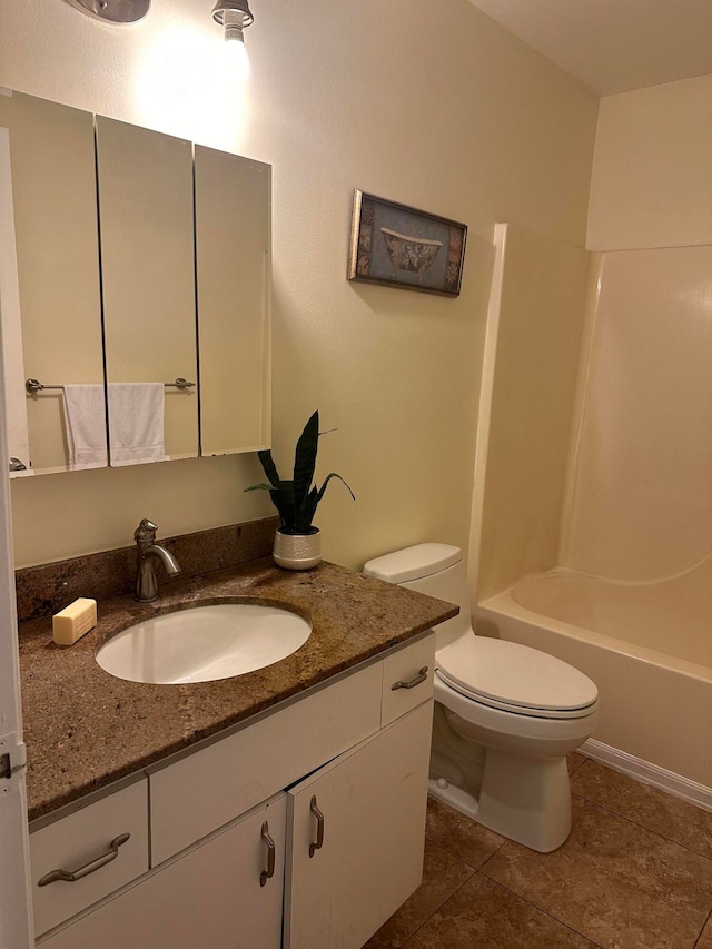 full bathroom with shower / bathing tub combination, vanity, and toilet