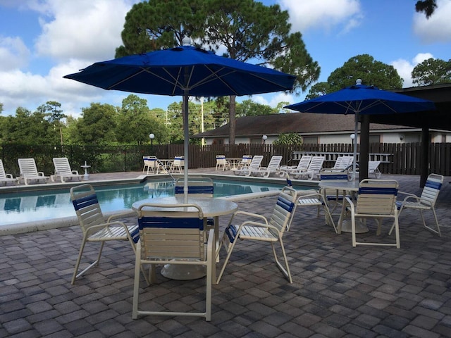 view of swimming pool featuring a patio