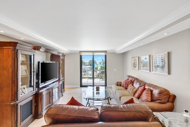 living room featuring ornamental molding