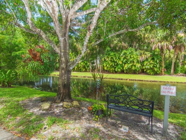 view of home's community with a water view