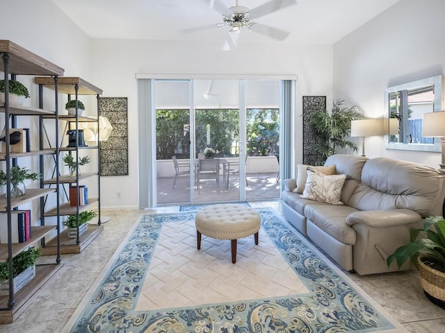 living room featuring ceiling fan