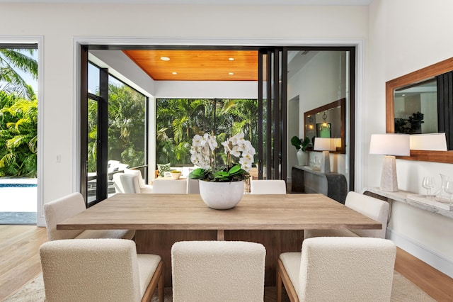 dining area with light wood-type flooring