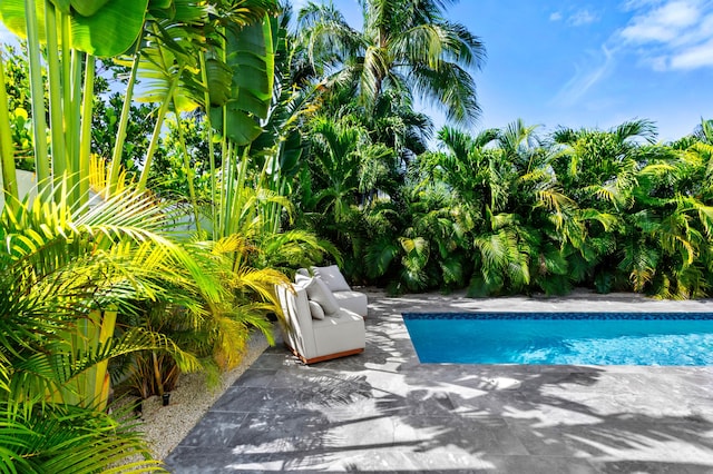 view of swimming pool featuring a patio area