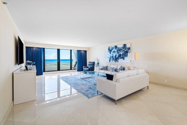 living room with light tile patterned floors