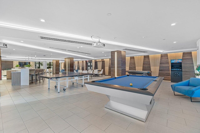 rec room featuring billiards and light tile patterned floors