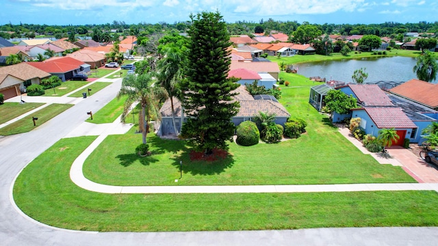 aerial view with a water view