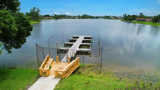 view of dock with a water view