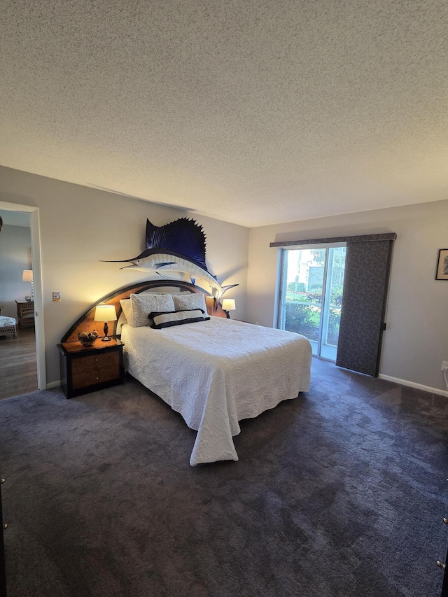 1854 SW Palm City Rd Unit 101, Stuart, FL 34994 - carpeted bedroom with a textured ceiling and access to outside