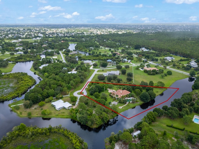 aerial view with a water view