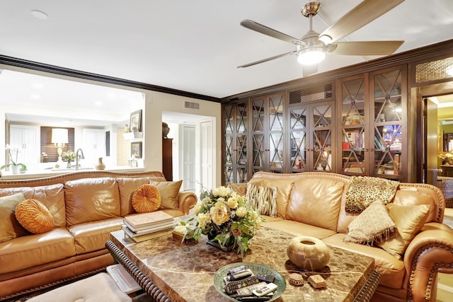 living room featuring ornamental molding