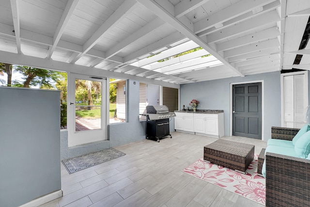 interior space with beam ceiling