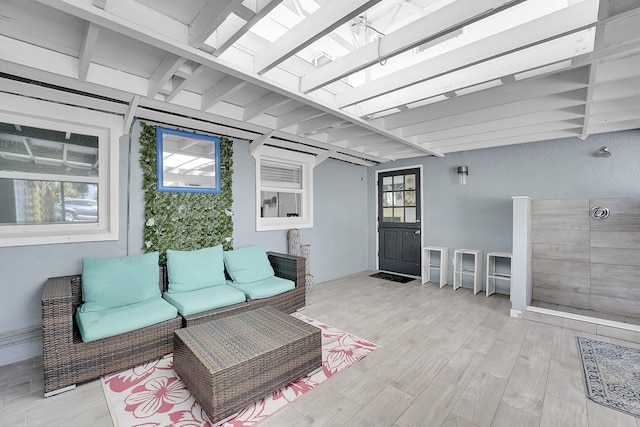 living room with light hardwood / wood-style flooring