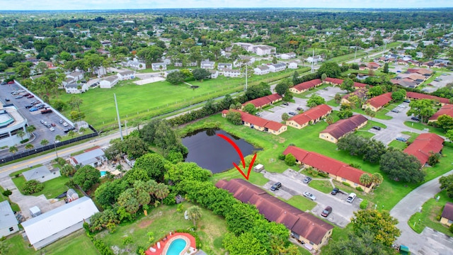 drone / aerial view featuring a water view