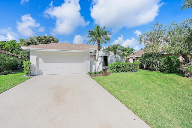 view of front of house featuring a front lawn and a garage