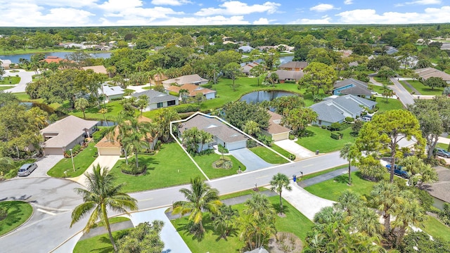 bird's eye view featuring a water view