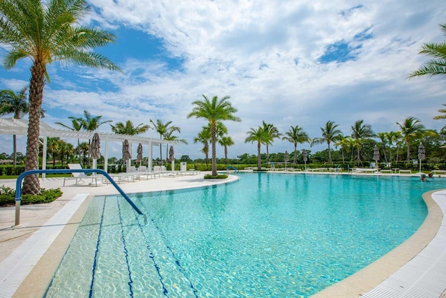 view of pool featuring a patio