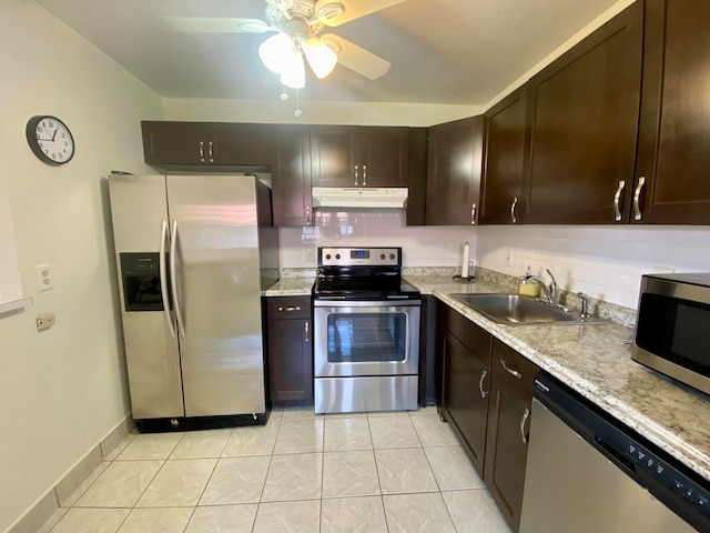 kitchen featuring sink, appliances with stainless steel finishes, light tile patterned floors, and backsplash