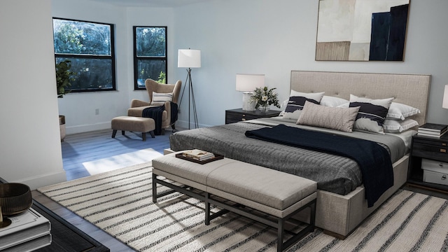 bedroom with light hardwood / wood-style floors