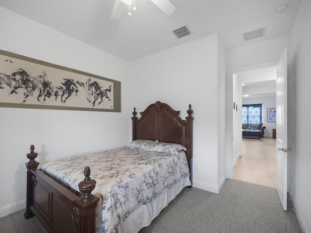 bedroom featuring carpet and ceiling fan