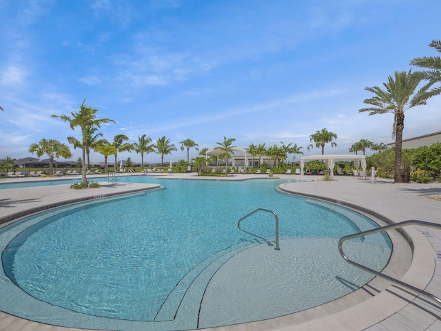 view of swimming pool with a patio