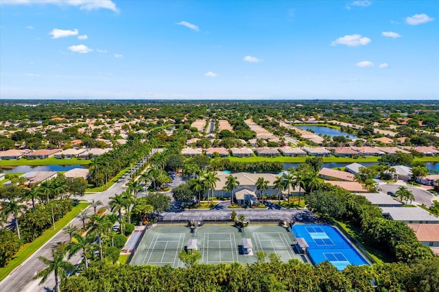 aerial view featuring a water view