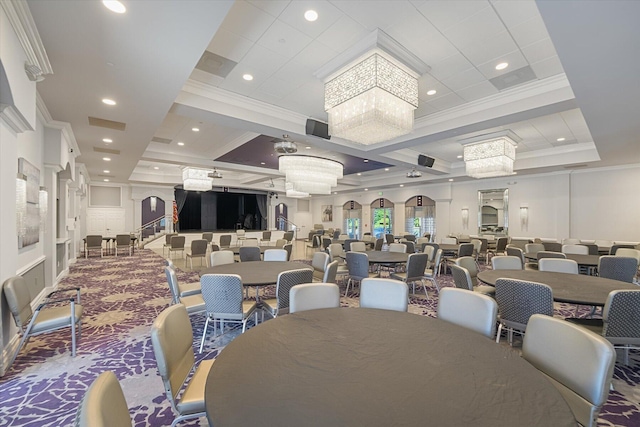 dining room featuring ornamental molding and a chandelier