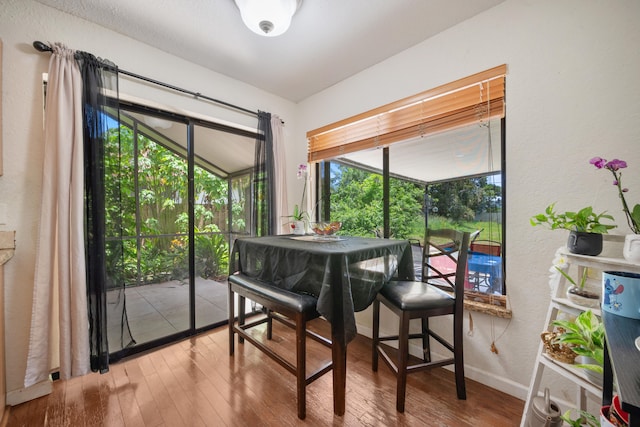 dining space with hardwood / wood-style floors