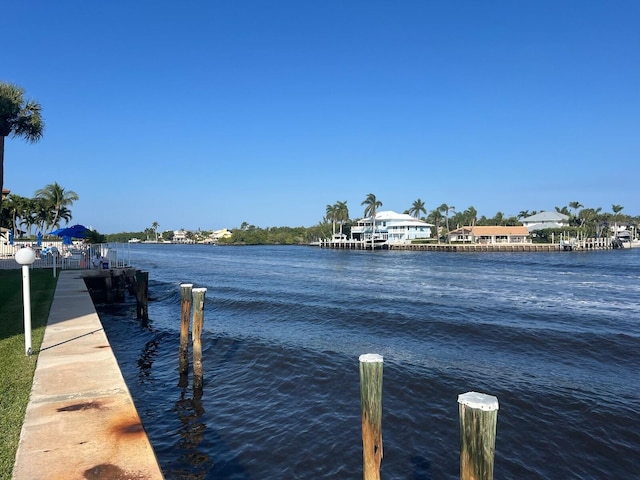 view of dock with a water view