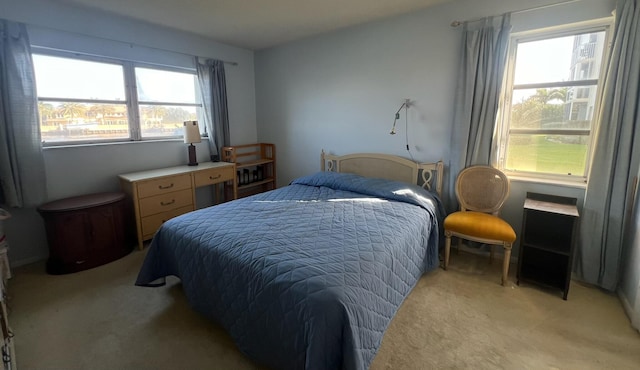 carpeted bedroom featuring multiple windows