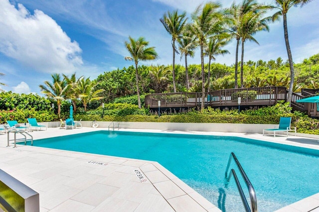 view of pool with a deck and a patio area