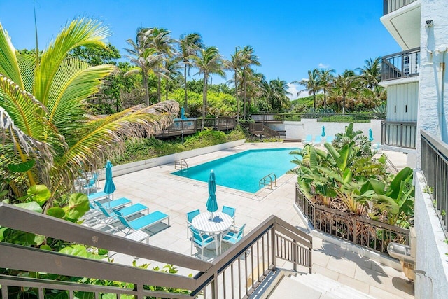 view of pool featuring a patio