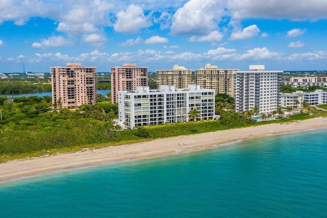 aerial view with a view of the beach and a water view