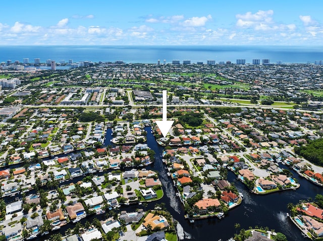 bird's eye view featuring a water view